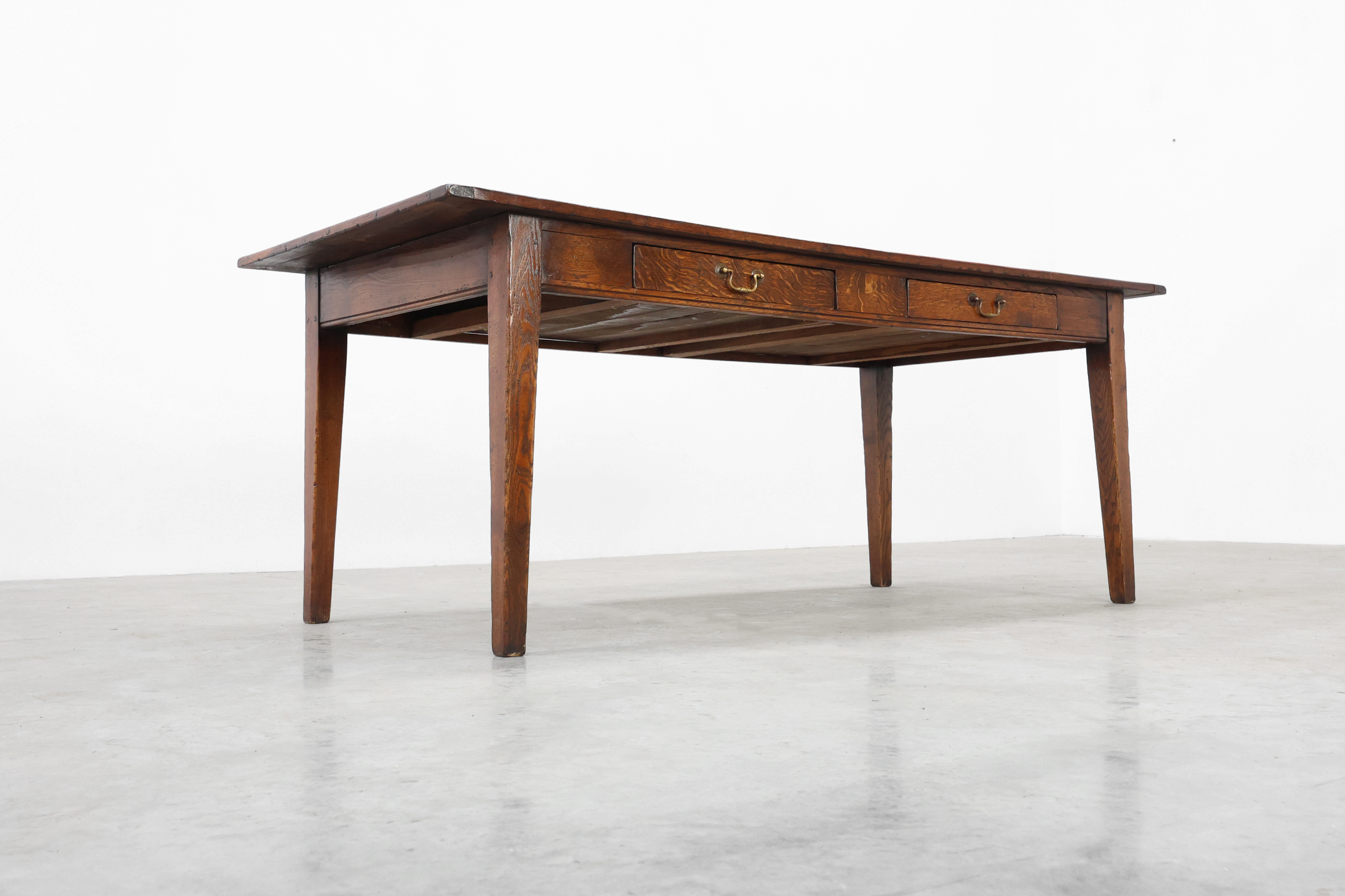 French Provincial Oak 19th century Farmhouse table with drawers, France thumbnail